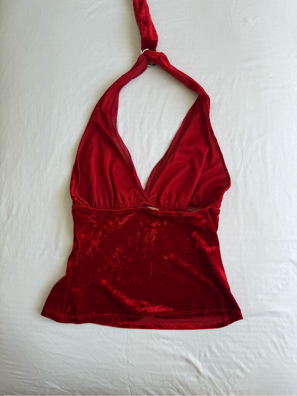 Vintage Cache Red Velvet Halter Top with Ring Detail - Picture 2 of 3